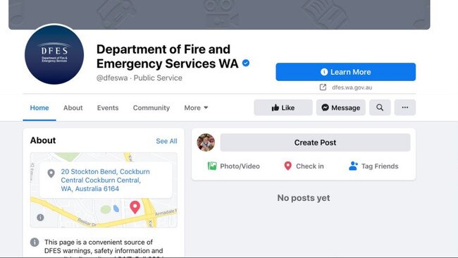 WA’s emergency services Facebook page was one of hundreds of non-news sites that have been affected by the ban.