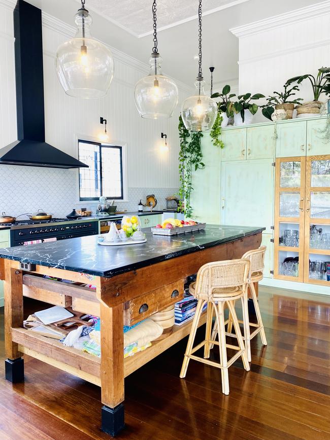 Contemporary rustic kitchen at TV presenter Alana Lowes's house in Brisbane.