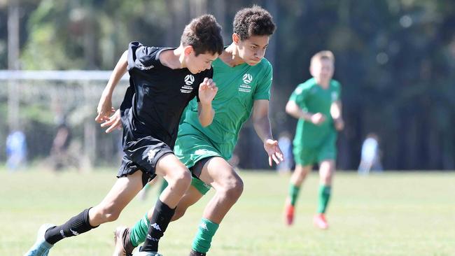 Football Queensland Community Cup carnival, Maroochydore. U13 boys, Sunshine Coast V Metro North. Picture: Patrick Woods.