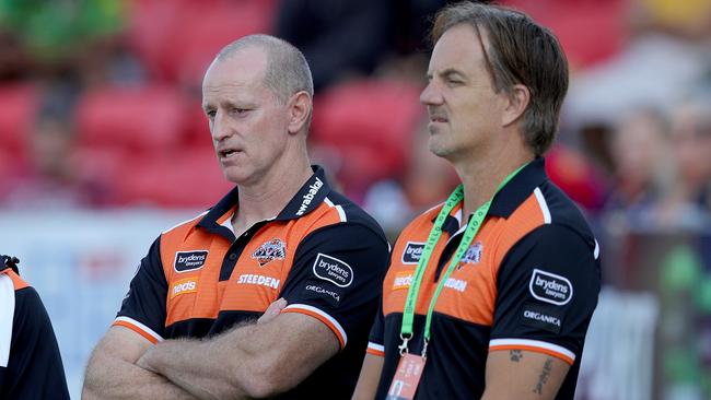 Wests Tigers coach Michael Maguire and CEO Justin Pascoe. Picture: Shane Myers/NRL Photos