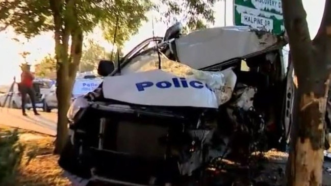 Moreton Bay man arrested after allegedly crashing police car. Picture – 9News Queensland.