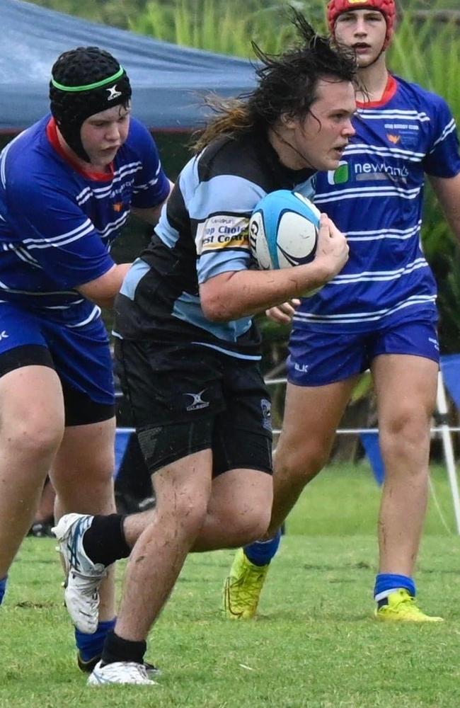 Maroochydore Swans under 14s player Charlee O’Donnell in action at the 2022 King of the Country Tournament.