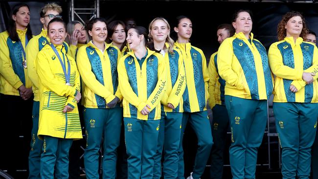 Olympians look on during a Welcome Home Event for Australia's Olympian and Paralympians at Olympic Park in Melbourne on September 14. Picture: Kelly Defina/Getty Images