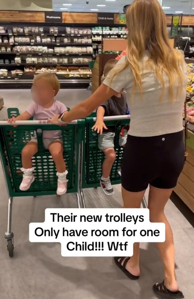 Woolworths trolleys have been downsized to only fit one child. Picture: alhanafriend/TikTok