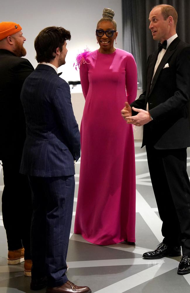 William mingles with Scottish singer-songwriter Tom Walker (L), Ken Spellman (C) and Tessy Oho at the Science Museum in London. Picture: AFP