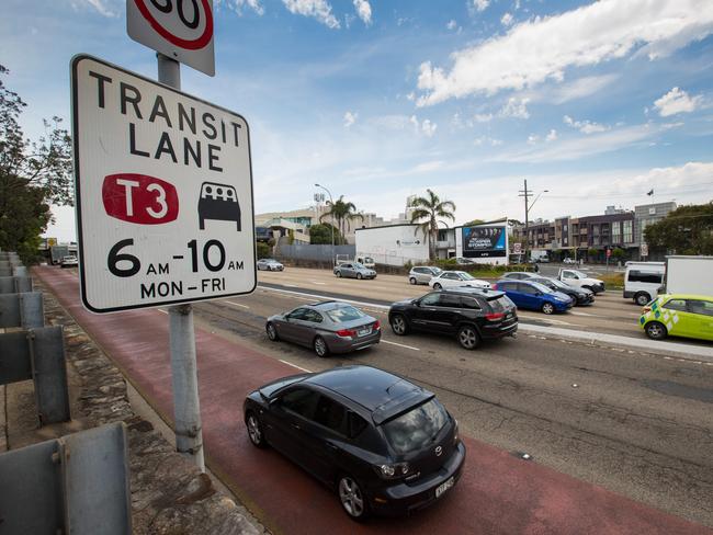 The T3 transit lane between Balgowlah and Neutral Bay has been turned into a bus lane to accommodate the B-Line.