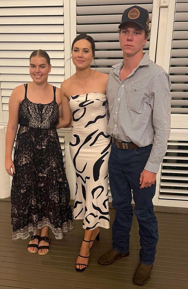 Kate Booth (centre) and her younger brother David, 19, who was tragically killed in a crash at Basalt on Monday. His girlfriend Jess is pictured on the left. Picture: Supplied