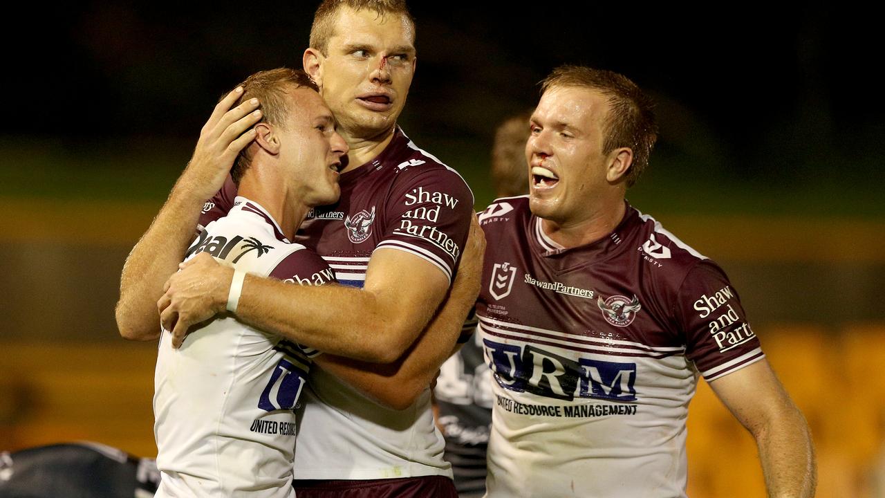 Daly Cherry-Evans, Tom Trbojevic and Jake Trbojevic. Picture: NRL Photos