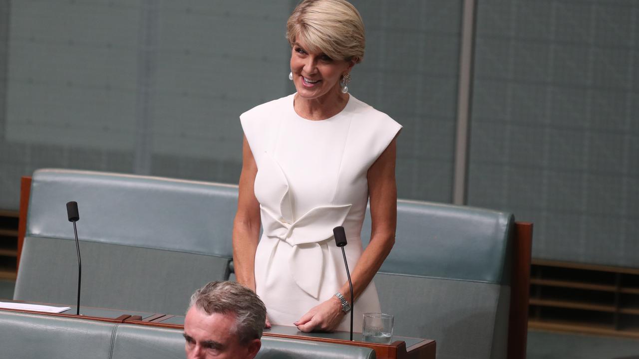 Julie Bishop announcing her retirement after Question Time. Picture: Kym Smith