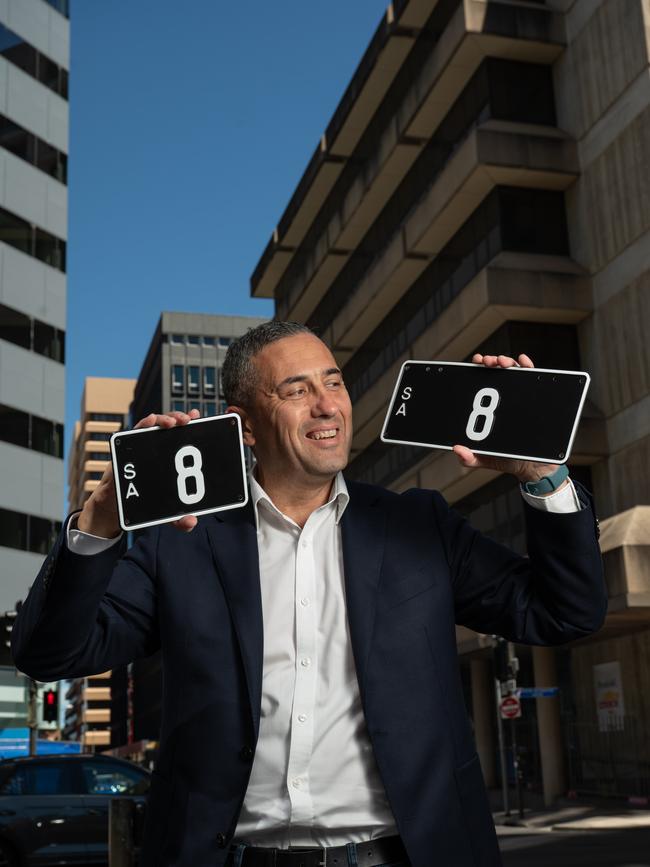 One of the first number plates ever issued in South Australia is being auctioned off and Transport Minister Tom Koutsantonis expects the final bid to hit seven figures. Picture: Naomi Jellicoe