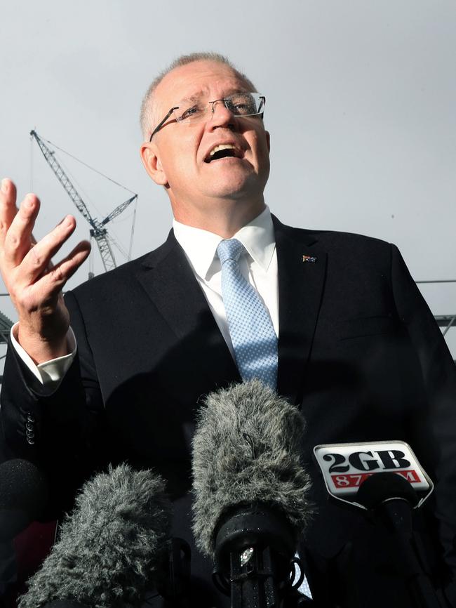 Prime Minister Scott Morrison campaigning with Senator Linda Reynolds at the Civmec ship building facility in Perth on Monday. Picture: Gary Ramage