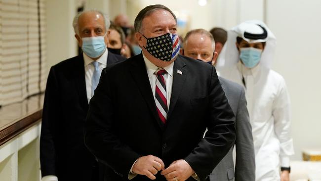 US Secretary of State Mike Pompeo arrives for a meeting with Talibana negotiators in the Qatari capital Doha on November 21. Picture: AFP