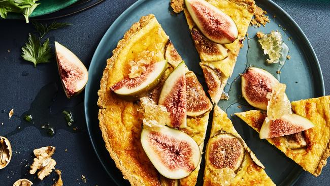 Fig &amp; goat’s cheese quiche with walnut crust. Picture: Guy Bailey