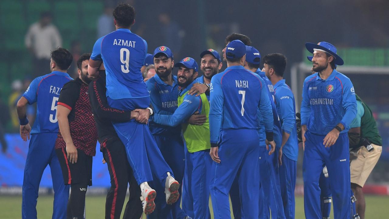 There were wild scenes following Afghanistan’s unlikely triumph. (Photo by Sameer Ali/Getty Images)