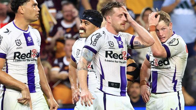 Melbourne Storm copped a hiding from Brisbane, can they bounce back against the Roosters? Picture: Adam Head