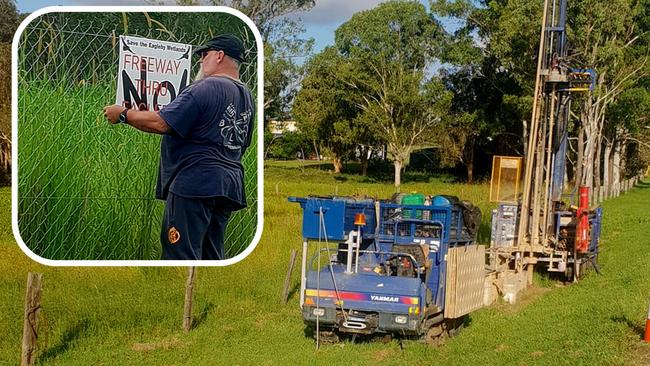 A drilling rig at Eagleby has raised concerns with residents who say they don’t want the Coomera Connector through their suburb.