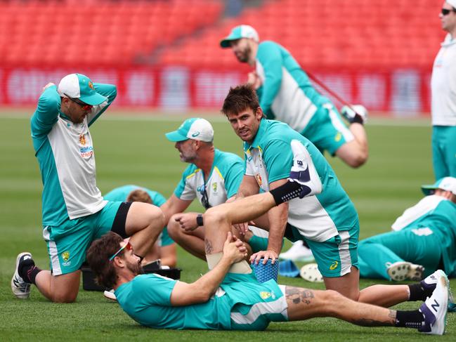 Mitchell Marsh (centre) is a key member of Australia’s white ball cricket squads. Picture: Chris Hyde/Getty Images