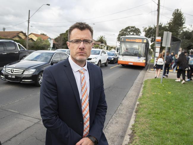 Principal Stewart Milner is worried about his students crossing Bell St. Picture: Ellen Smith