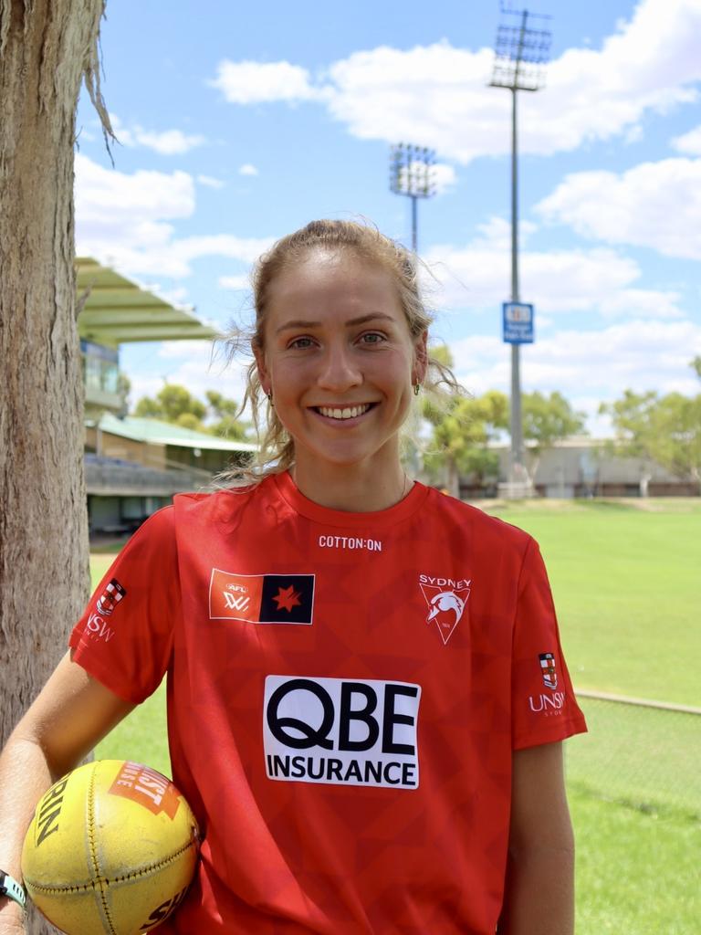 Sydney Swans player Lulu Pullar also works in the ED at Alice Springs Hospital, and is now fundraising to get the Dreamtime Academy, four days of footy clinics for Indigenous women, off the ground. Picture: Supplied