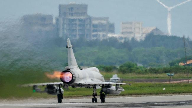 A Taiwanese air force Mirage 2000 fighter jet takes off from an air force base in Hsinchu in northern Taiwan on May 23, 2024. Picture: AFP