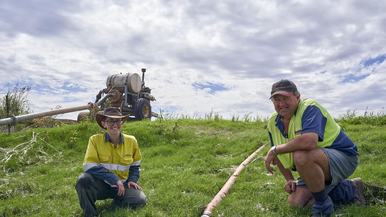 Urban Utilities project manager Karina Dervidis and farm manager Greg Hauser. Photo: Supplied.