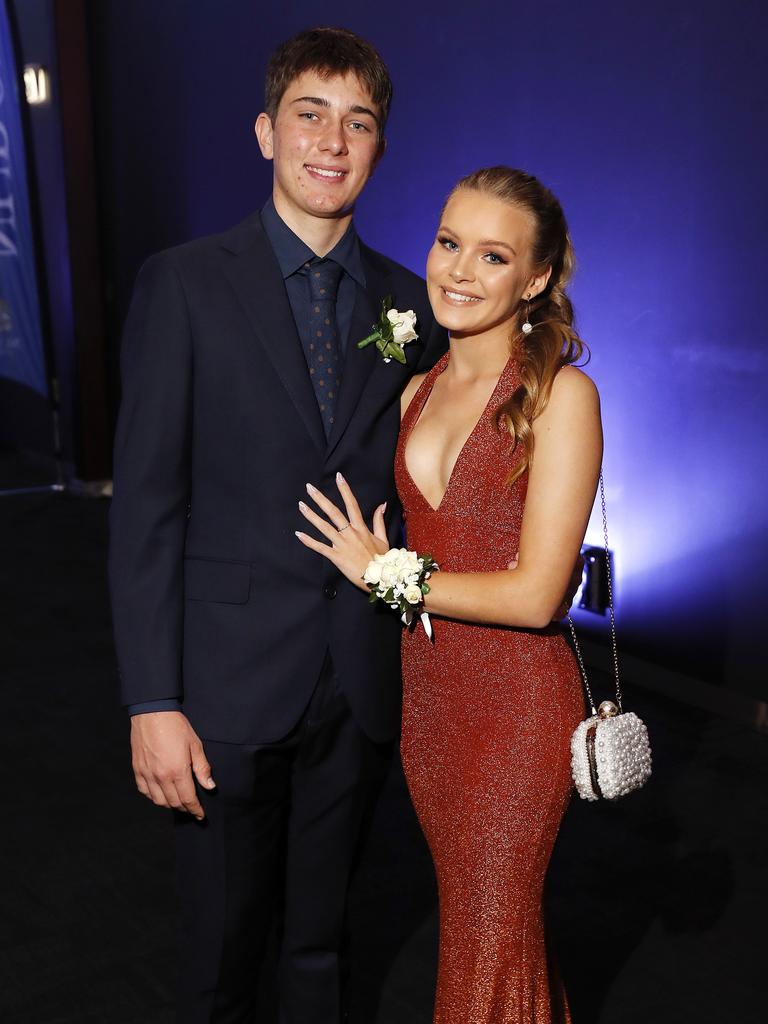 Harry Joy and Lina Gilfrich pictured at the 2021 Nudgee College year 12 formal, Royal International Convention Centre Brisbane 19th of September 2021. (Image/Josh Woning)