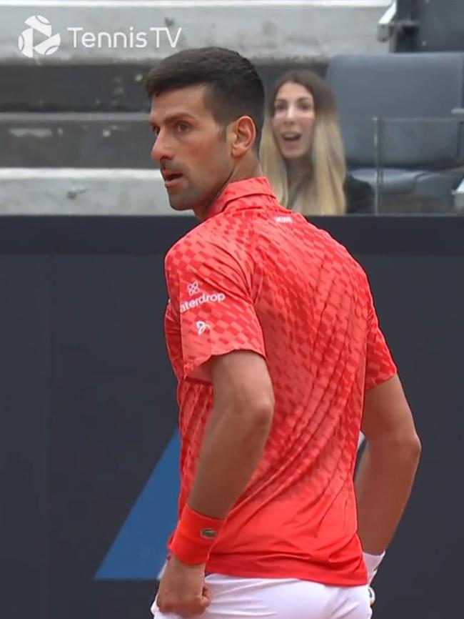 Novak Djokovic stared daggers at Cameron Norrie. Photo: Twitter, Tennis TV.