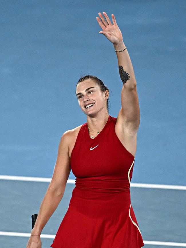 Belarus' Aryna Sabalenka celebrates victory against USA's Coco Gauff. Picture: Lillian Suwanrumpha / AFP.