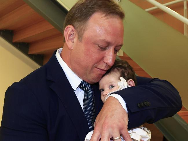 Premier Steven Miles and Health Minister Shannon Fentiman visit Mater Private Hospital Redlands where they met little Lacey Noe, 9 weeks  Pics Adam Head