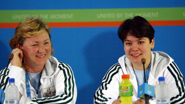 Aussie pair Lalita Yauhleuskaya and Dina Aspandiyarova before winnings Commonwealth Games Gold in 2006.