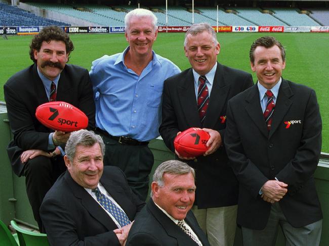 Robert DiPierdomenico, Peter Landy, Sandy Roberts, Bruce McAvaney, Bob Davis and Bob Skilton.