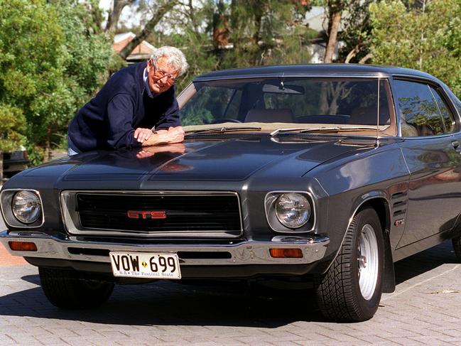 Former Holden director of design Leo Pruneau and 1973 Monaro HJ GTS at Birdwood Museum 23 November 2001. Picture: Supplied