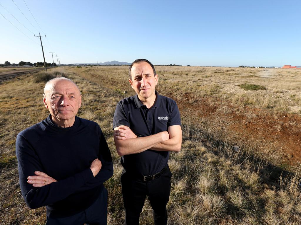 Lino and Richard Bisinella at the site of the proposed Lara incinerator on McManus Road. Picture: Mike Dugdale