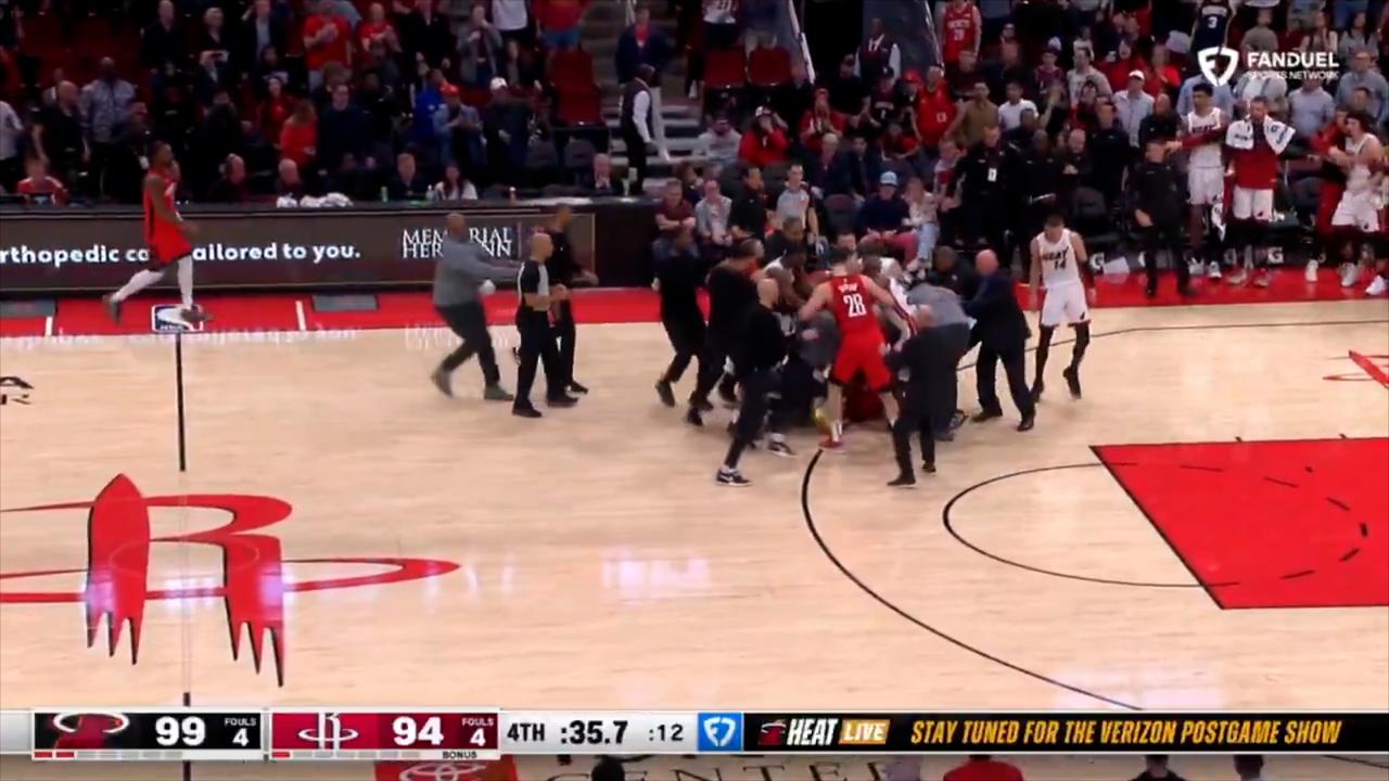 Houston Rockets v Miami Heat, fight, Amen Thompson, Tyler Herro, brawl, scuffle, scores, results