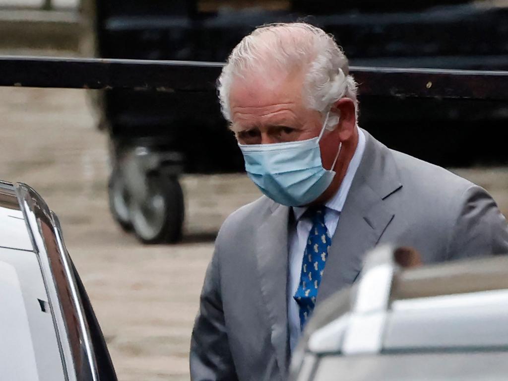 Britain's Prince Charles leaves the King Edward VII hospital on February 20 after visiting his dad. Picture: Tolga Akmen/AFP