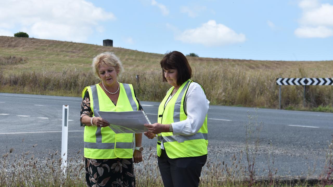 Capricornia MP Michelle Landry and Mackay MP Julieanne Gilbert look at plans for the Walkerston Bypass. Picture: Melanie Whiting