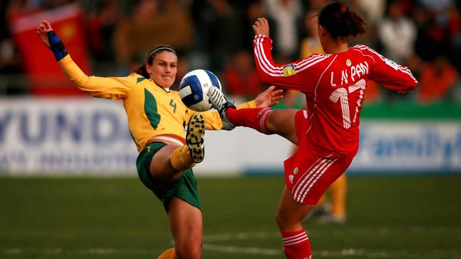 Defender Di Alagich tackles her Chinese opponent during the Women’s Asian Cup final at Hindmarsh Stadium. Picture: Supplied