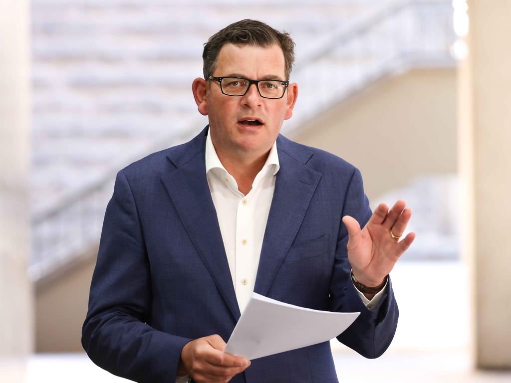 Premier Daniel Andrews gives an update on return to school for 2022 during the Omicron Covid outbreak. Picture: NCA NewsWire / Ian Currie