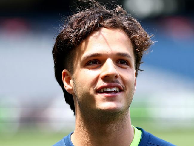 MELBOURNE, AUSTRALIA - DECEMBER 23: Sam Konstas of Australia speaks to the media ahead of an Australia Men's Test Squad training session at Melbourne Cricket Ground on December 23, 2024 in Melbourne, Australia. (Photo by Josh Chadwick/Getty Images)