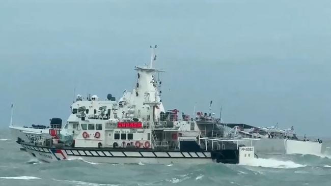 China on April 1 sent its army, navy, air and rocket forces to surround Taiwan for drills Beijing said were aimed at practising a blockade of the self-ruled island. Picture: Taiwan Coast Guard/AFP