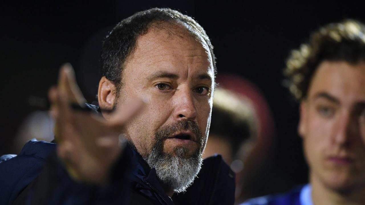 John Symonds coach of Sacred Heart during the match between Sacred Heart College and Immanuel College at Glenelg Oval Saturday June 15,2019.(Image AAP/Mark Brake)