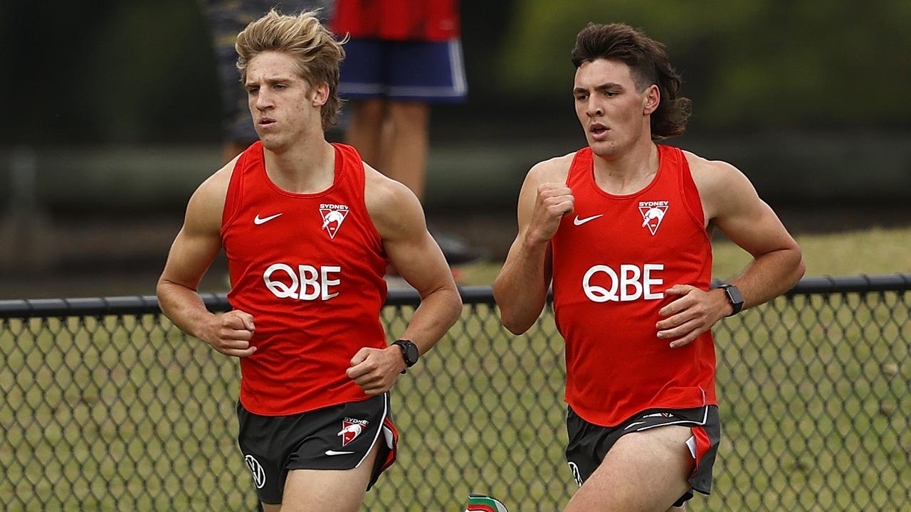 Dylan Stephens and Errol Gulden are two young Swans who Josh Kennedy expects to make an impact this year. Picture: Phil Hillyard