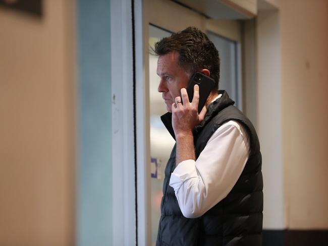 Minns takes a phone call from Anthony Albanese during his morning on the hustings in Hurstville. Picture: Tim Hunter