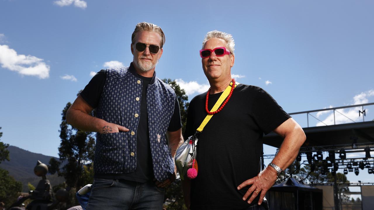 Queens of the Stone Age front man Josh Homme and Mona Foma Festival Director Brian Ritchie ahead of Queens of the Stone Age performance for Mona Foma. Picture: Nikki Davis-Jones