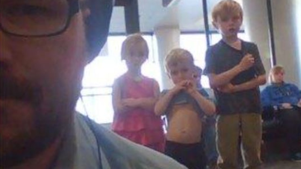 Similarly, this chap was watching a Disney film on his laptop, and realised he had a small audience behind him. Picture: Reddit