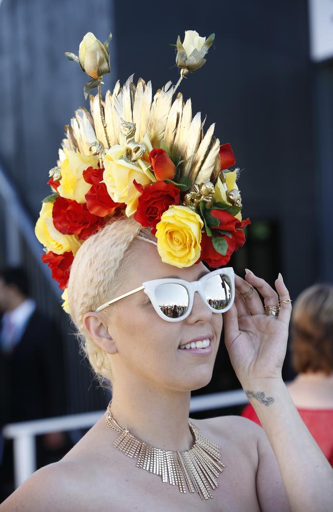 Pegi Lea wearing her own designed hat. Picture: David Caird.