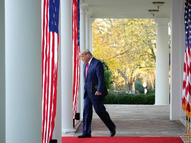 President Donald Trump seen on his way to deliver an update on Operation Warp Speed. Picture: AFP