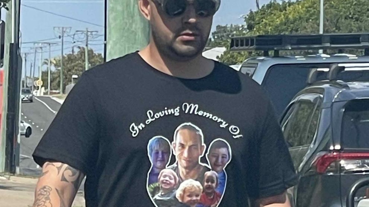 Joel Anthony Albon Harris appeared in court wearing a T-shirt depicting his cousin and the four other children killed in the devastating Russell Island house fire.