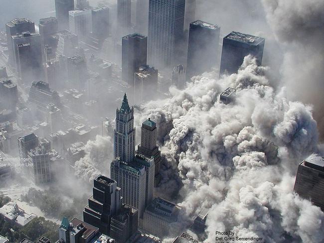 An aerial photograph by the New York City Police Department shows the collapsing World Trade Centre in 2001.