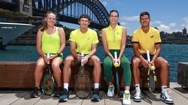 Stars of Team Australia for the United Cup: Zoe Hives, Alex de Minaur, Ajla Tomljanovic and Jason Kubler. Picture: Justin Lloyd